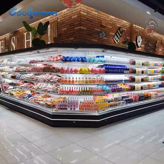Supermercado Bebidas, carnes, frutas y verduras, delicatessen Refrigerador vertical Multideck comercial con enfriador de puerta