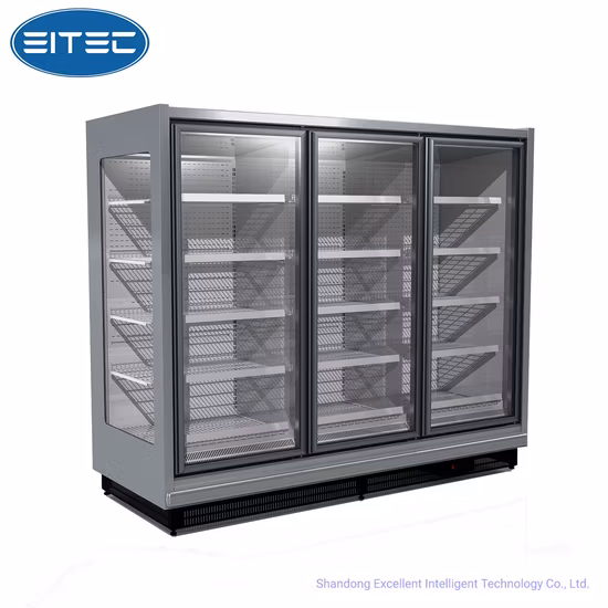 Refrigerador de supermercado, refrigerador vertical, exhibición de helado, puerta de cristal, congelador de varios pisos